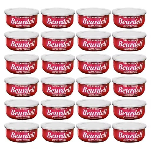 Beurdell Canned French Butter - 100% Natural Salted Pasteurized Real Butter | Long Shelf Life Emergency Survival Food | Great for Cooking, Baking, RV & Camping | Pull Top Lid | Pack of 24 | France