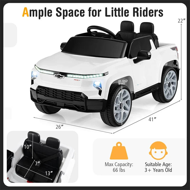 12V Licensed Chevrolet Ride On Truck Car Kids Electric Vehicle with Remote Control, Rear Storage, Lights, Music & Spring Suspension for Ages 3+