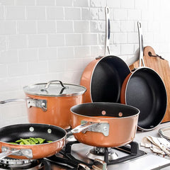 StackMaster 21- Piece Aluminum Cast Textured Ceramic Nonstick Cookware and Bakeware Set with Utensils
