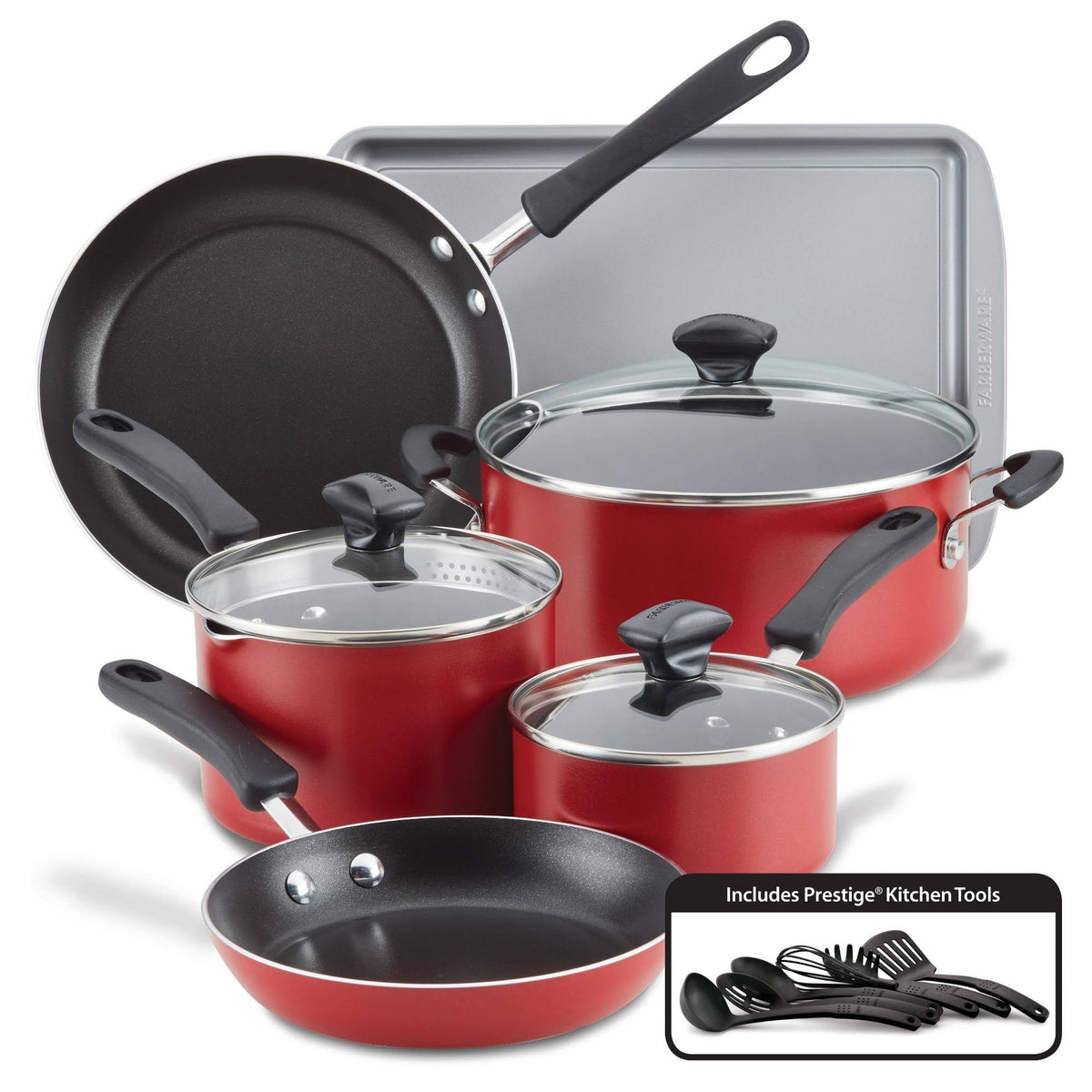 Farberware 15-Piece Cookstart Nonstick Aluminum Cookware Set - Red