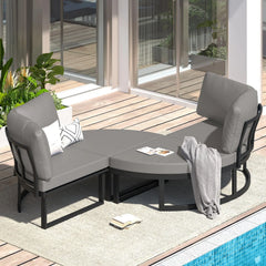 AECOJOY Patio Furniture Outdoor Round Daybed with Removable Cushions 4 Piece Sectional Sofa Patio Furniture Set, Gray