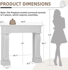 EPICOZY 44.5" Fireplace Mantel, Freestanding Fireplace Surround with Leg for Electric Fireplaces, MDF Mantel Surround with Shelf for Living Room with Decorative Pattern, Anti - Tipping & Waterproof