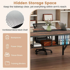 Tangkula  Rectangular Meeting Table with Mesh Storage Shelf & Cable Grommet for 6-8 People