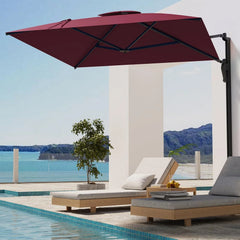 AECOJOY 10ft Cantilever Patio Umbrella, Large Rectangle Umbrella 180° Rotation Offset, Red