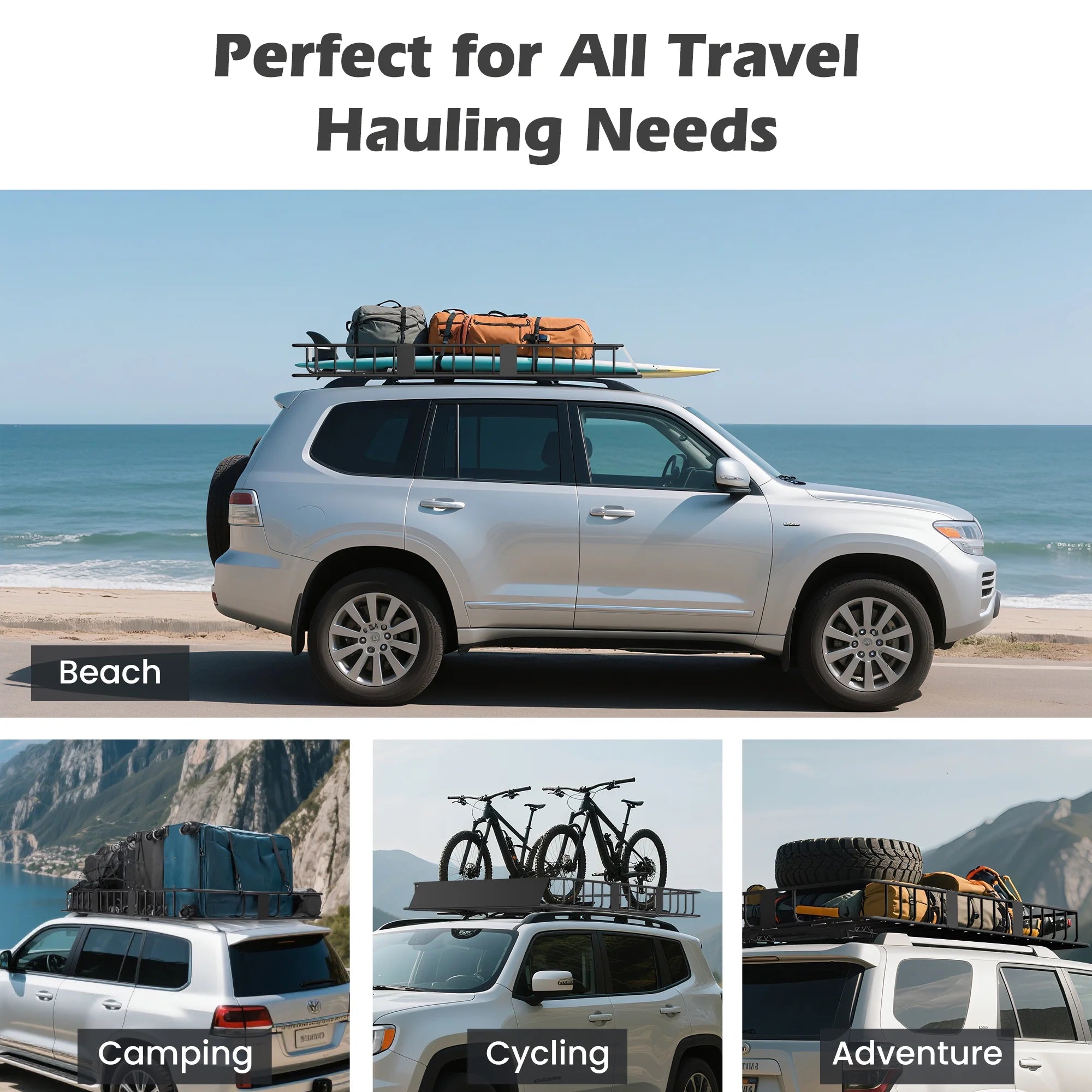 Naipo Roof Rack Cargo Basket, 500 lb, 64"x39"x6"extendable Roof Luggage Holder Rack with 4 U - Bolts for SUV/RV, Camping
