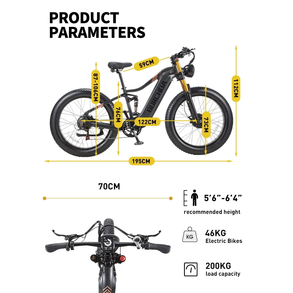 Dual Motors AWD 2000W Electric Bike for Adult 26'' UL2849 48V 30AH E - Mountain Bike 4.0 Fat Tire up to 35MPH&120miles Long Range Off - Road Ebike Dual Hydraulic Disc Brakes&Ful Suspension Electric Bicyc