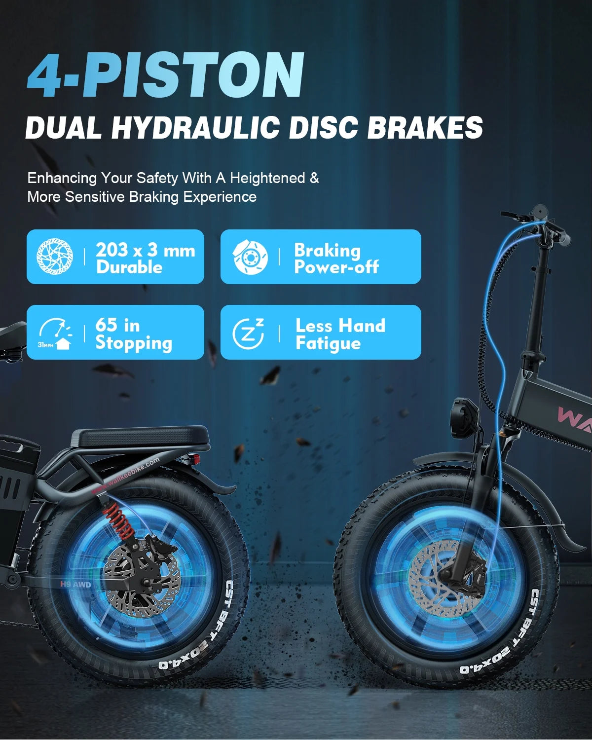 Wallke H9 AWD 3200W Dual Motor Electric Bike for Adult, 82ah 48V Dual Battery Long Range E - Bicycle, 31 - 34MPH Fast Ebike, 20" Fat Tire Offroad Full Suspension Folding, 3mm Aluminum Alloy Frame, UL2849