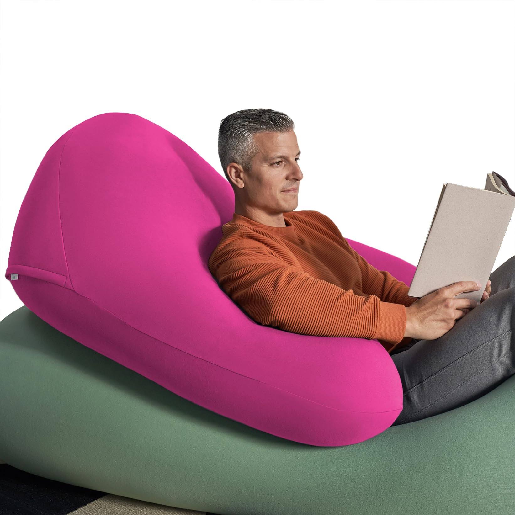 Yogibo Support Pro U Shaped Reading Back Support Lounge Pillow with Arm Rests for Adults, Soft Microbead Filling, ??Large-Sized with Elevated Chair