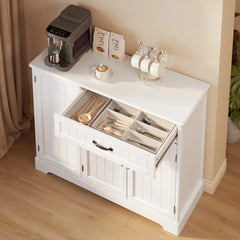 Coffee Bar, Lofka 42" Kitchen Storage Cabinet, Sideboard Buffet Cabinet with 8 Shelves, 1 Drawer