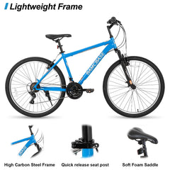 Hiland 26 27.5 29 in Mountain Bike, Mens Womens MTB with 21 Speeds, High - Tensile Steel Frame, V Brake, Hardtail Bicycle for Adults
