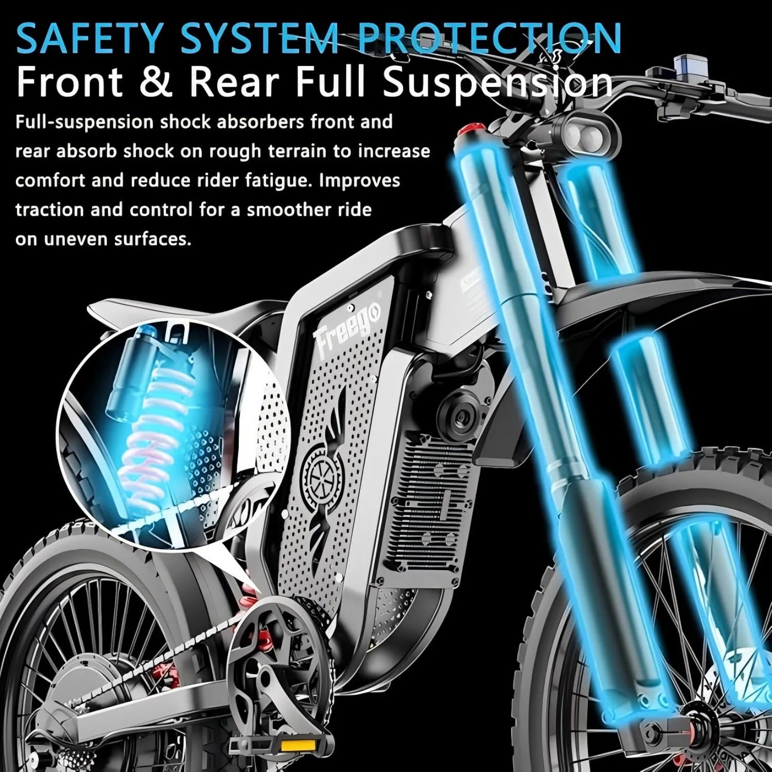 6000W(Peak) Motor 60V/35ah Battery, Freego X2pro Electric Motorcycle for Adults, Electric Bike 50MPH/7 Speed Off Road Electric Bicycle, 19x2 Full Suspension/Four - Piston Hydraulic Brake UL2849MTB