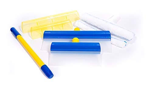 Aquablade Professional Silicone Squeegee Window Cleaning Kit | Includes 2 Microfiber Washers & Extension Telescopic Pole (56.5 in) | Large Squeegee