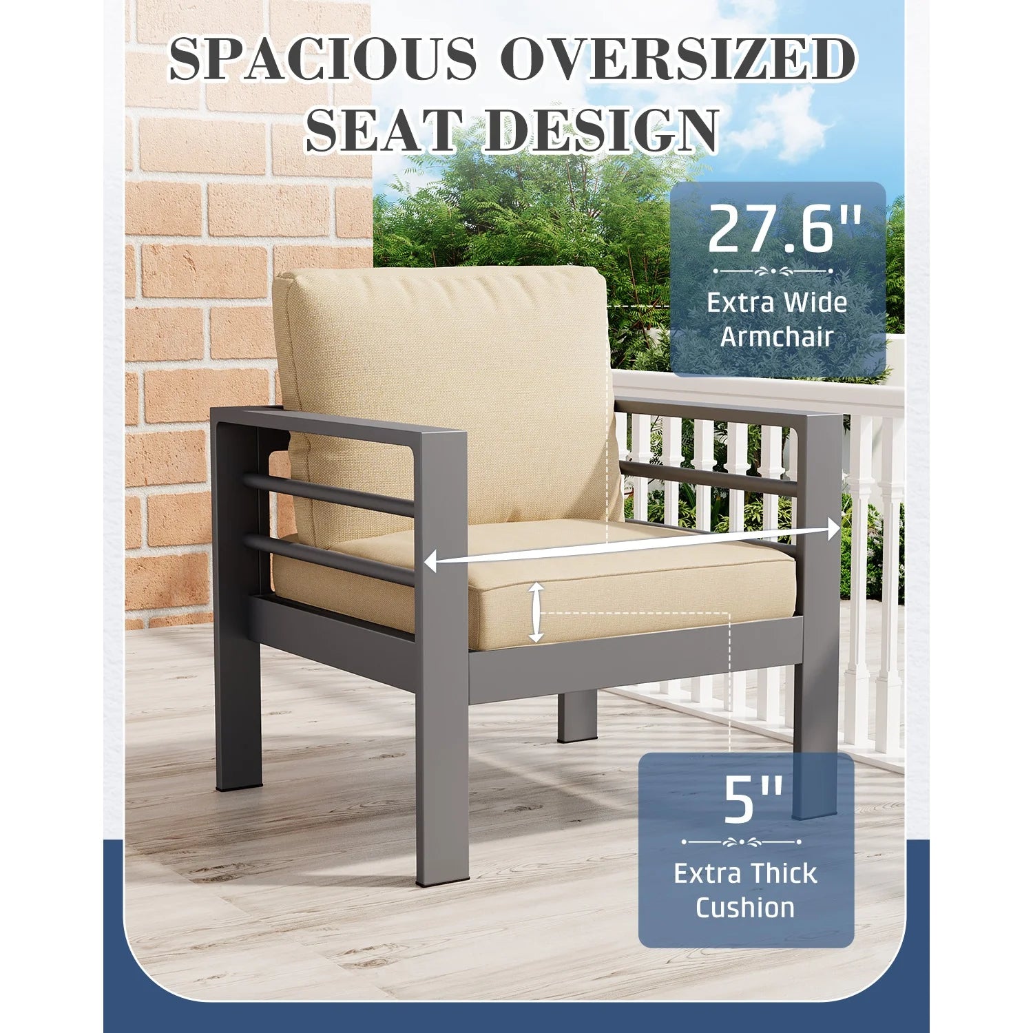 AECOJOY Aluminum Patio Furniture Set, 5 Pieces Outdoor Sectional Sofa Set, Beige