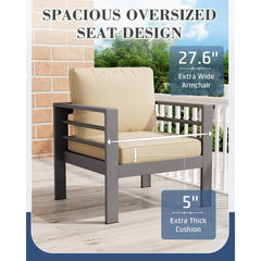AECOJOY Aluminum Patio Furniture Set, 5 Pieces Outdoor Sectional Sofa Set, Beige
