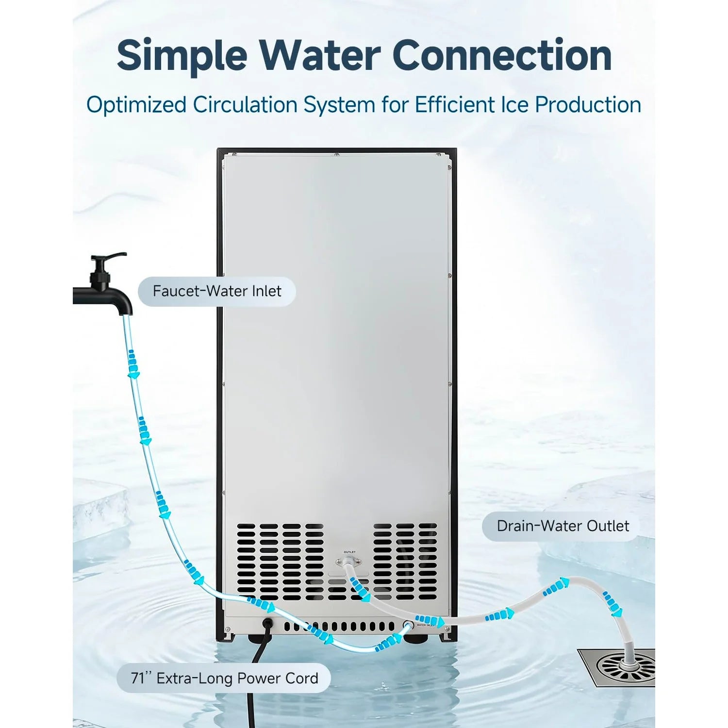 AECOJOY 15''W Commercial Ice Maker 100 lbs/24H, Stainless Steel Under Counter Ice Machine with 30 lbs Storage Bin