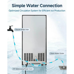 AECOJOY 15''W Commercial Ice Maker 100 lbs/24H, Stainless Steel Under Counter Ice Machine with 30 lbs Storage Bin