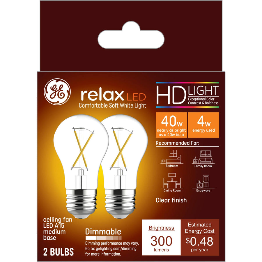 Ge Relax Light Bulbs, LED, Ceiling Fan, Soft White, 40 Watts - 2 light bulbs