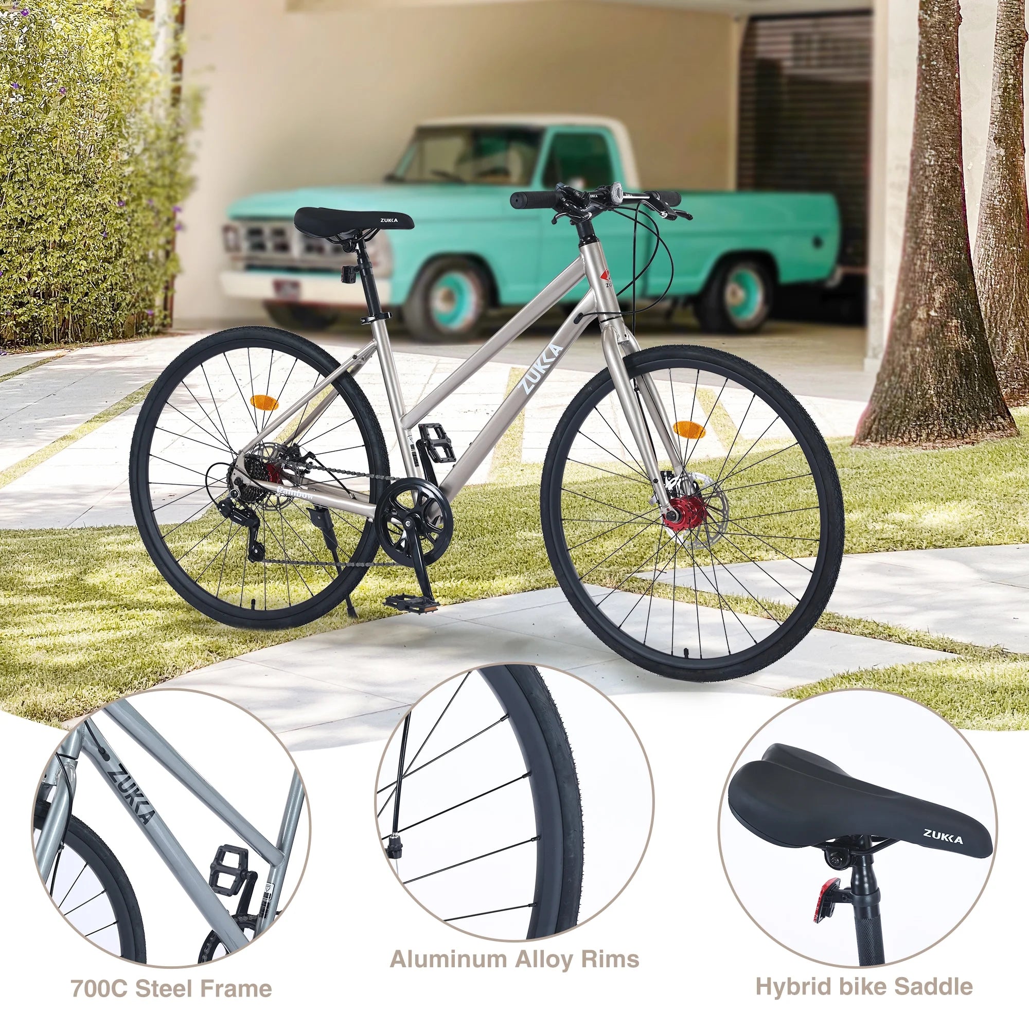 Outdoor Bike 7 Speed Hybrid Bike Disc Brake 700C Road Bike for Men Women'S City Bicycle, Mountain Bike for Outdoor