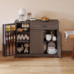 Coffee Bar, Lofka 42" Kitchen Storage Cabinet, Sideboard Buffet Cabinet with 8 Shelves, 1 Drawer