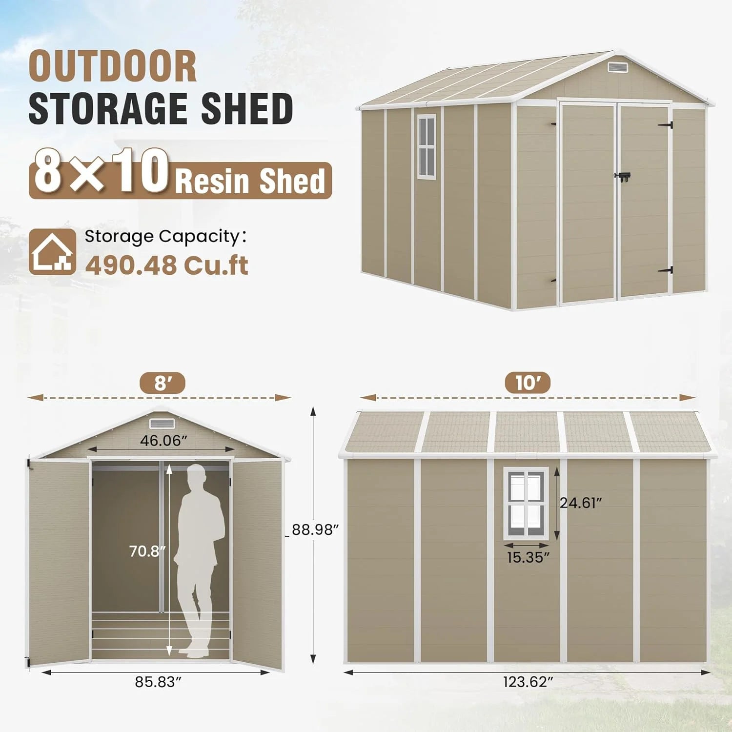 ELPOSUN Outdoor Storage Shed 6x4.5 Ft, Resin Outside Sheds & Outdoor Storage Plastic for Trash Can, Bike, Lawnmower, Generator, Tool Shed with Lockable Door for Backyard, Lawn, Patio, Grey & White