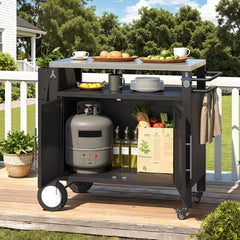AECOJOY Outdoor Grill Table with Storage Cabinet, Rolling Bar Grill Cart with Wheels, 50’’×20’’×32.2’’