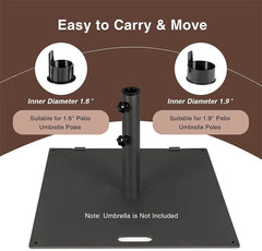 50 LBS Heavy Duty Patio Umbrella Base Stand, 24" Square Steel Outdoor Umbrella Weight with Wheels & 2 Tightening Knobs for Garden Deck Poolside