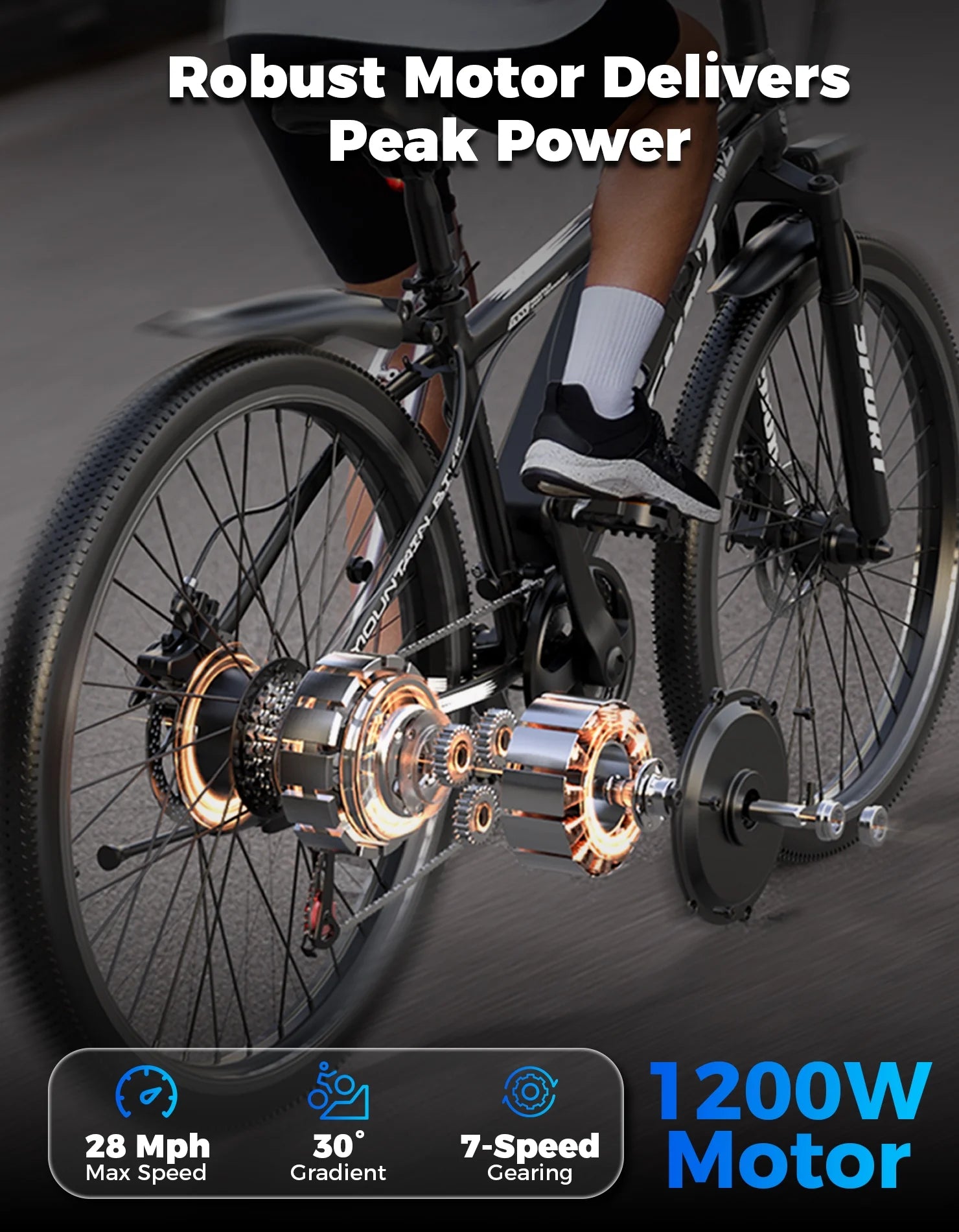 AZHAR Electric Bike for Adults, 26" Electric Mountain Bike, 1200W Peak Power Motor, up to 25 MPH 45 Miles, Electric Bicycle with 48V 10AH Removable Battery, UL 2849