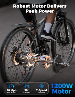 AZHAR Electric Bike for Adults, 26" Electric Mountain Bike, 1200W Peak Power Motor, up to 25 MPH 45 Miles, Electric Bicycle with 48V 10AH Removable Battery, UL 2849