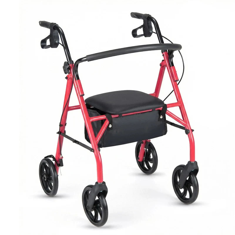 Foldable Rollator Walker with Seat & Height Adjustable Handles for Seniors, Lightweight Portable Rolling Walker w/ 8" Wheels & Storage Basket