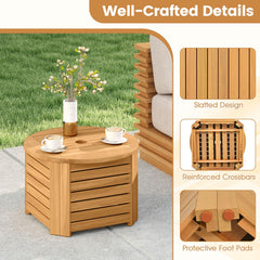 Tangkula 2-in-1 Outdoor Side Table with Storage Acacia Wood Slatted Coffee Table Square and Round Slatted End Storage Box