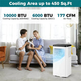 10000 BTU Portable Air Conditioner, 3-in-1 AC Unit, Fan & Dehumidifier with Sleep Mode, 24H Timer & Window Kit for Rooms up to 450 Sq. Ft