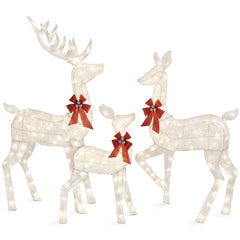 Best Choice Products 3-Piece Lighted Christmas Deer Set Outdoor Yard Decoration w/ 360 LED Lights, Stakes - White