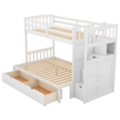 AECOJOY Twin over Full/Twin Convertible Bunk Bed with Storage Shelves and Drawers, Grey