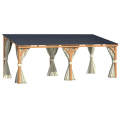 AECOJOY 20x10 Outdoor Wooden Pergola Gazebo with Curtains and Netting for Patio