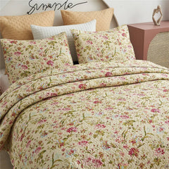 3-Piece Printed Reversible Bedding Quilt Set - Vintage Floral - Queen