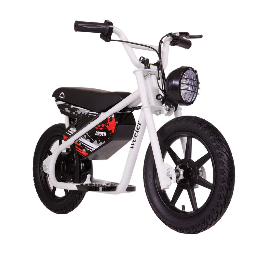 Droyd Weeler Electric Mini Bike - 24V 8ah Battery, 6 - 10 MPH, up to 8 Miles, LED Lights, Kids Ages 6+