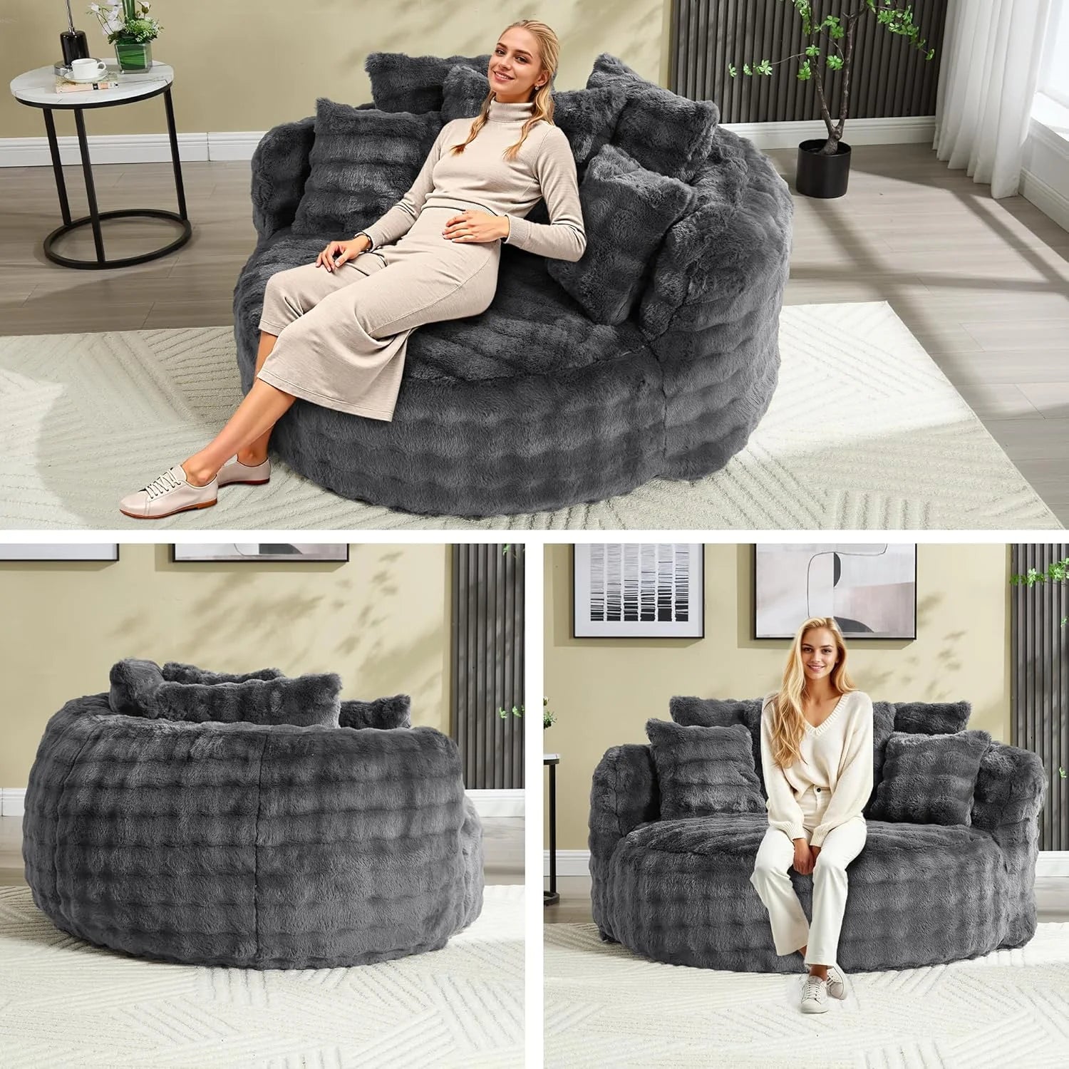Wiilayok 58'' Oversized Chaise Lounge Chair Indoor, Thickened Backrest Sleeper Sofa Couch with Soft Pillows for Living Room, Gray