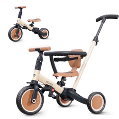 Newyoo TR008 5 - in - 1 Toddler Tricycle with Push Handle, Converts to Balance Bike for 1 - 3 Year Old, Khaki