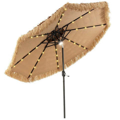 9FT Thatched Tiki Patio Umbrella with 33 Solar LED Lights, Hawaiian Style 2-Tier Hula Beach Umbrella with Tilt & Crank for Pool, Backyard, Garden