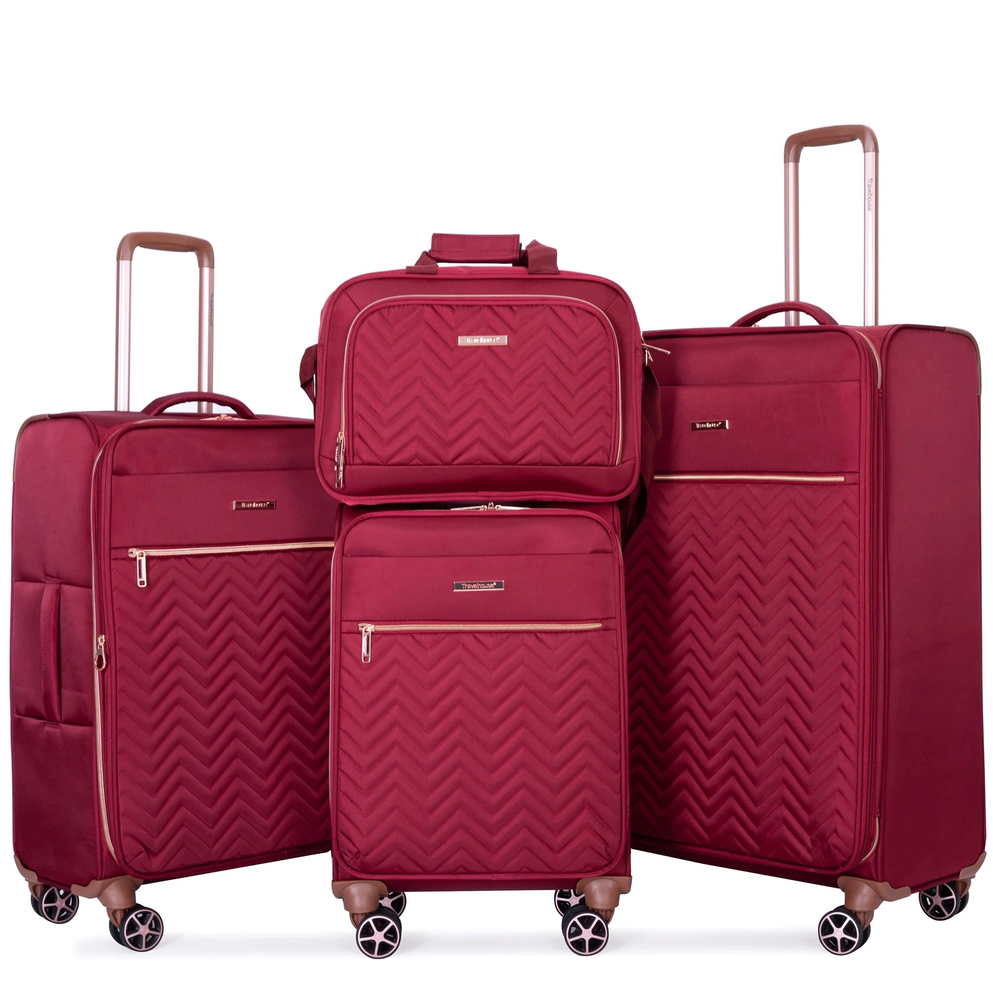 Travelhouse 4 Piece Luggage Set Softside Expandable Lightweight Suitcase with Double Spinner Wheels.(Black)
