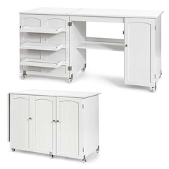 62.5" Folding Sewing Table Rolling Craft Station with Storage Cabinet & Shelves, Foldable Sewing Machine Desk w/ Lockable Wheels for Home