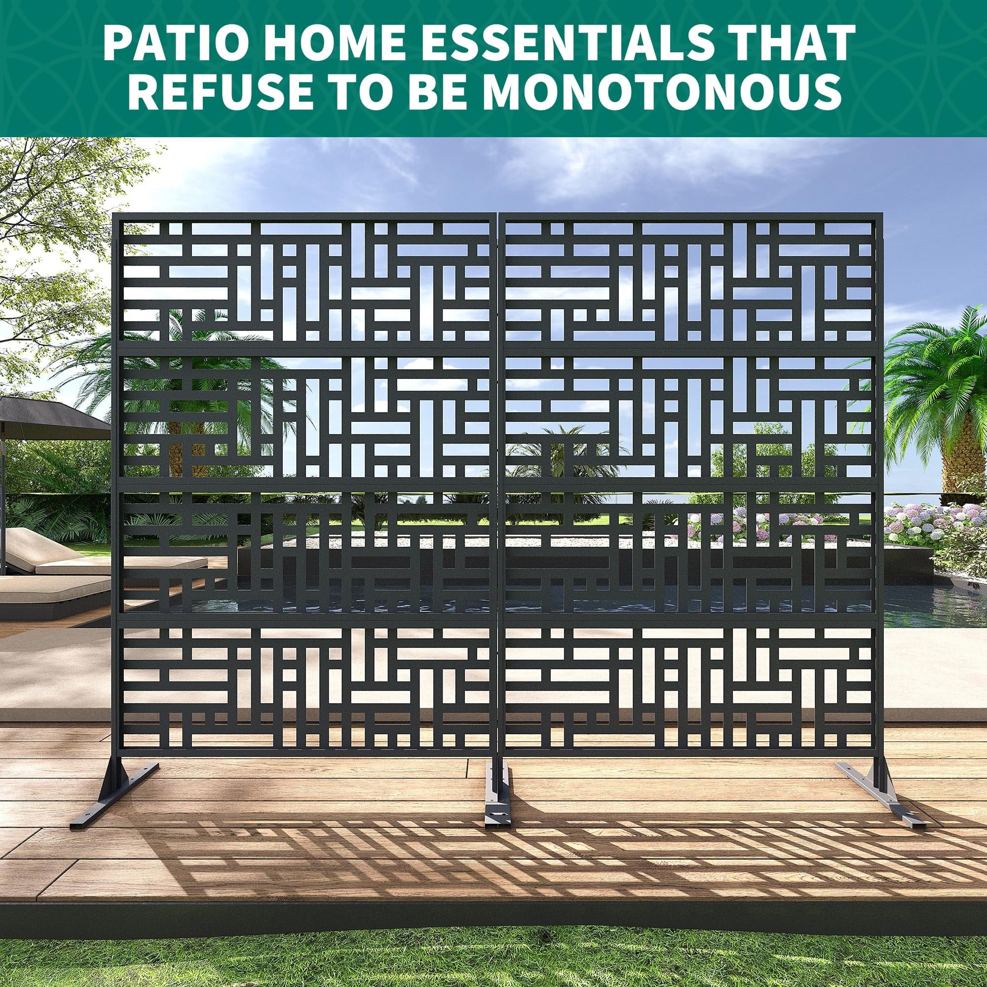 Accreate Decorative Wrought Privacy Screen - Easy Snap - Together Room Divider for Indoor/Outdoor Use, Breathable Wind - Resistant Partition with Anti - Tip Base (6x3.8ft)