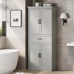 Dsstyles Pantry Cabinet, Freestanding Kitchen Pantry Storage Cabinet, 70" Cupboard, Tall Storage Cabinet with Doors and Adjustable Shelves, for Bathroom, Dining Room, Living Room, Antique White/Gray