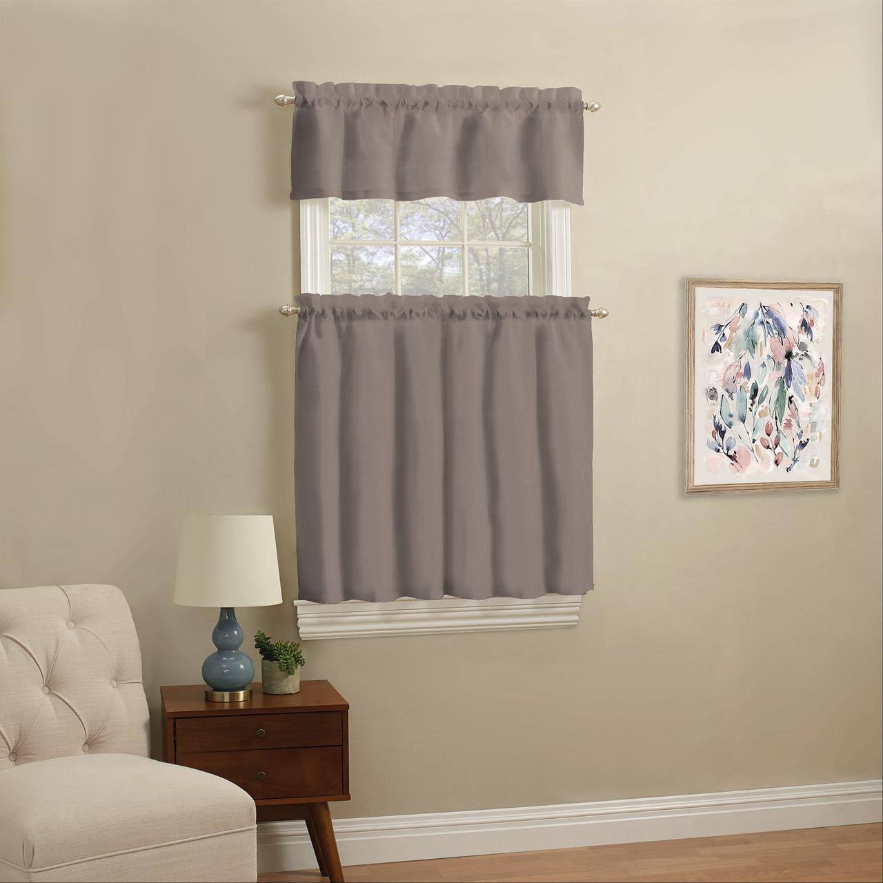 Mainstays Solid Small Window Tier and Valance Set Taupe