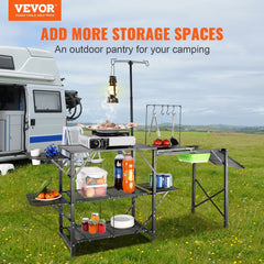 Camping Kitchen Table Folding Portable Cook Station Tables Shelves &A Sink