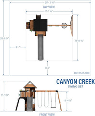 Backyard Discovery Canyon Creek Cedar Wood Swing Set with Wave Slide. Clubhouse. Play Kitchen. Picnic Area. Belt Swings. Web Swing. Rock Wall. Balconies. Playhouse. Step Ladder. Outdoor Playset