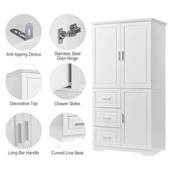 Bathroom Cabinet, 62.2" Tall Storage Cabinet with Doors and Shelves, Freestanding Linen Closet for Bathroom, Kitchen, Living Room, Grey