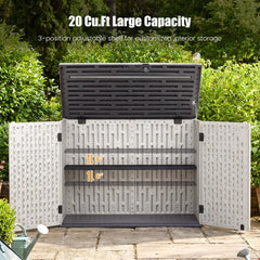 Tangkula Large Outdoor Storage Cabinet 20 Cu.Ft Horizontal Resin Storage Shed