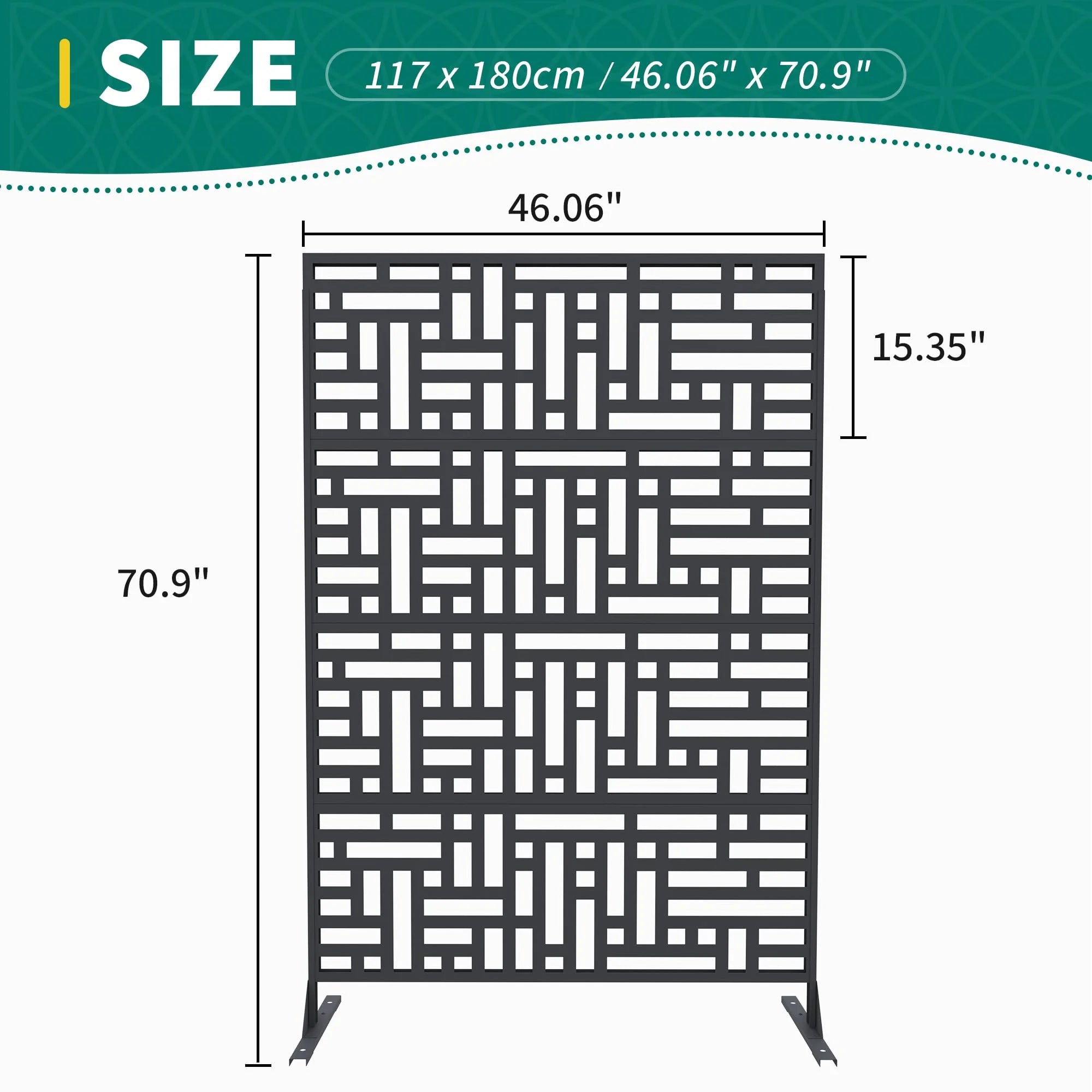 Accreate Decorative Wrought Privacy Screen - Easy Snap - Together Room Divider for Indoor/Outdoor Use, Breathable Wind - Resistant Partition with Anti - Tip Base (6x3.8ft)