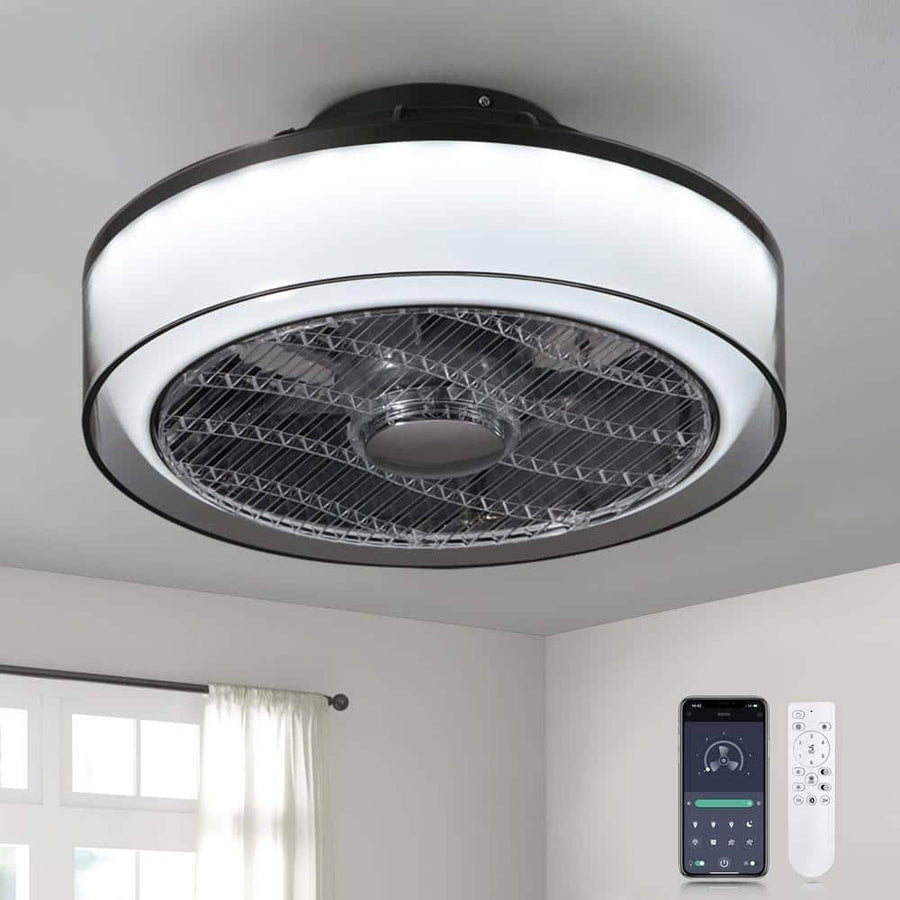 Antoine HD-FSD-68 16 in. Modern Dimmable Integrated LED Indoor Smoky Gray Smart Enclosed Ceiling Fan with Remote